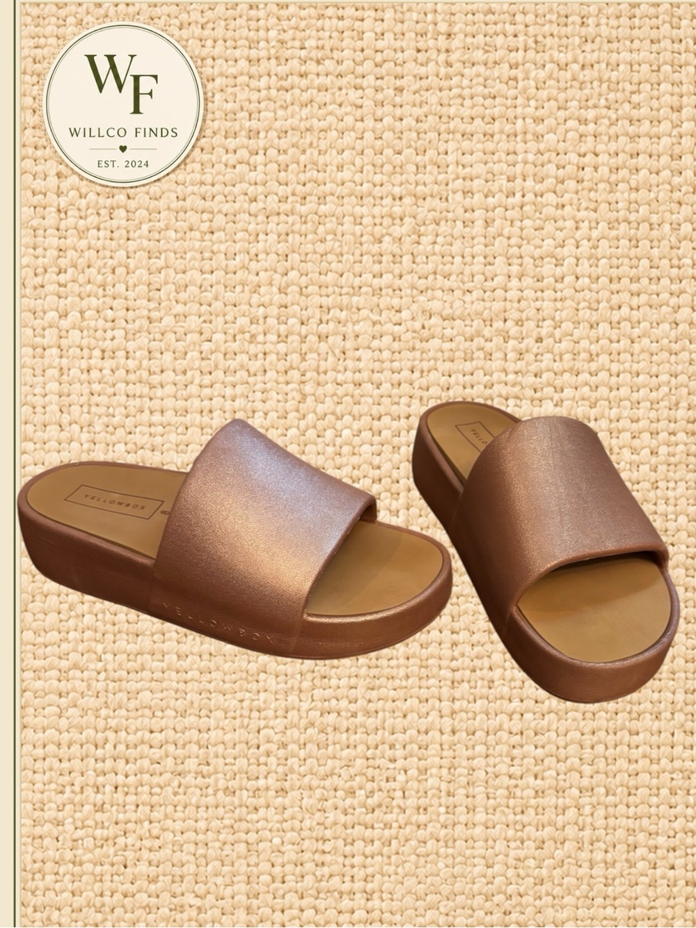 Yellow Box Women’s Size 8 Rose Gold Metallic Platform Slide Sandals